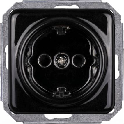 Elhard - Doppelte keramische Retro-Haushaltssteckdose mit Rahmen, SCHUKO 230V, schwarz