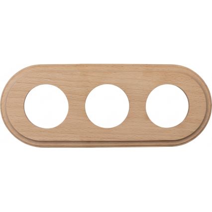 Elhard - Dreifache keramische Retro-Steckdose für den Hausgebrauch mit Rahmen SCHUKO 230V schwarz/helles Holz