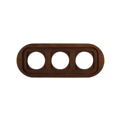 Elhard - Dreifach-Keramik-Steckdose im Retro-Stil mit Rahmen 230V schwarz/dunkles Holz