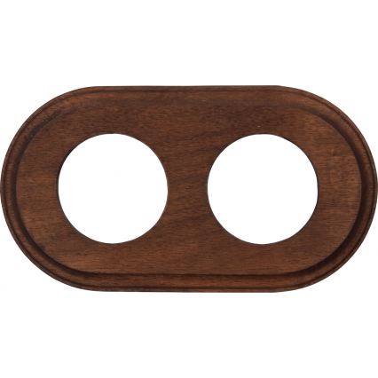Elhard - Doppelte keramische Retro-Steckdose für den Haushalt mit Rahmen 230 V weiß/dunkles Holz