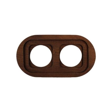 Elhard - Doppelte keramische Retro-Steckdose für den Haushalt mit Rahmen 230 V weiß/dunkles Holz
