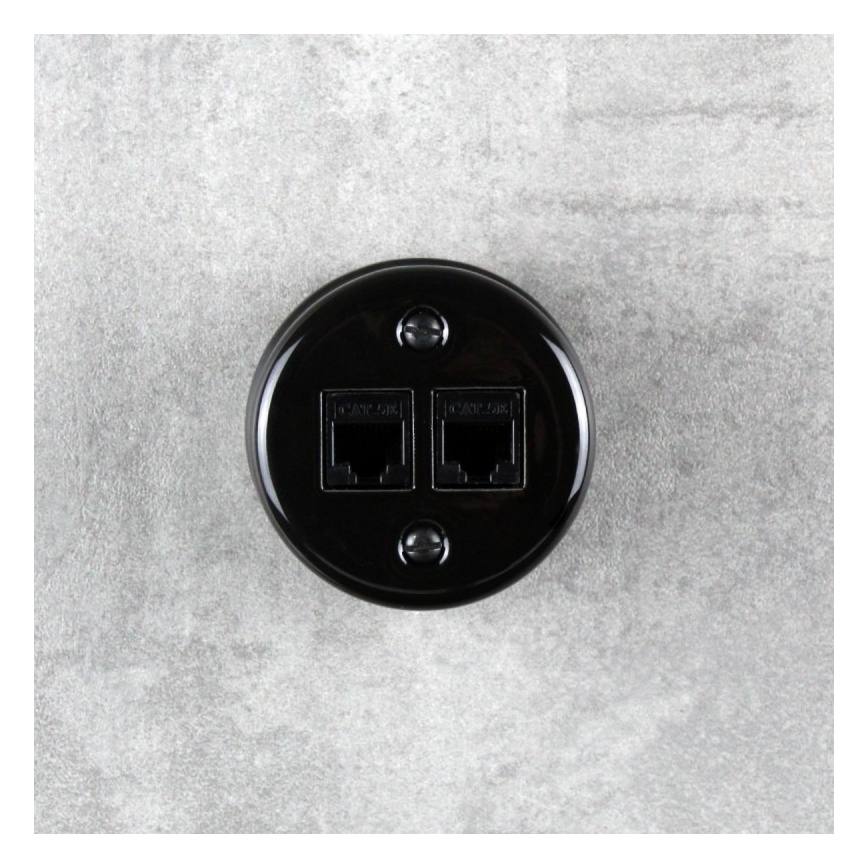 Elhard - Keramische Retro-Datendose 2xRJ45 schwarz