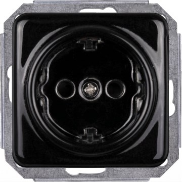 Elhard - Keramische Retro-Haushaltssteckdose, rahmenlos, SCHUKO 230 V, schwarz