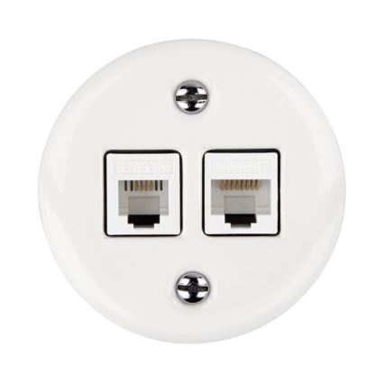 Elhard - Keramische Retro-Netzwerkdose 2xRJ45 weiß