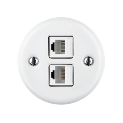 Elhard - Keramische Retro-Netzwerkdose 2xRJ45 weiß