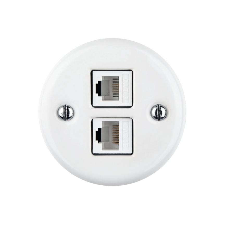 Elhard - Keramische Retro-Netzwerkdose 2xRJ45 weiß