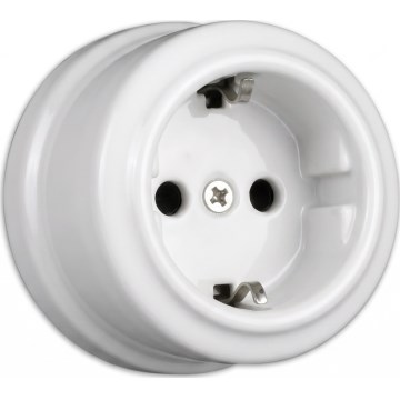 Elhard - Keramische Retro-Schuko-Steckdose 230 V, weiß