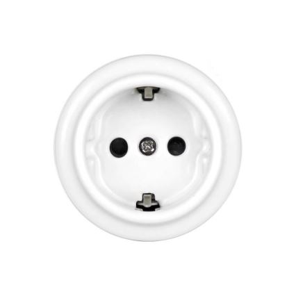 Elhard - Keramische Retro-Schuko-Steckdose 230 V, weiß