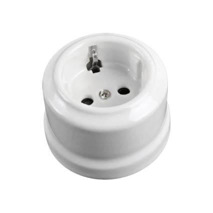 Elhard - Keramische Retro-Schuko-Steckdose 230 V, weiß