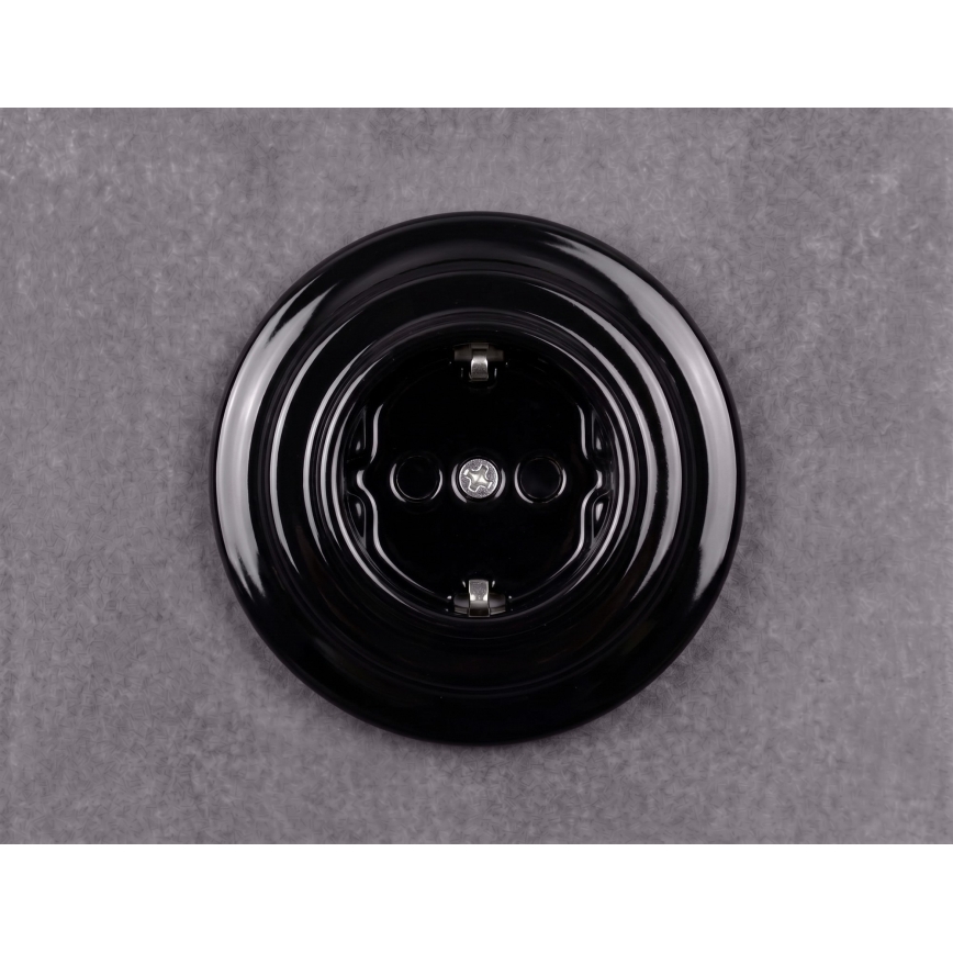 Elhard - Keramische Retro-Steckdose für den Hausgebrauch mit Rahmen SCHUKO 230V schwarz