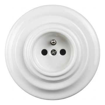 Elhard - Keramische Retro-Steckdose für den Haushalt mit Rahmen 230V weiß