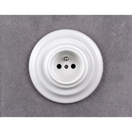 Elhard - Keramische Retro-Steckdose für den Haushalt mit Rahmen 230V weiß
