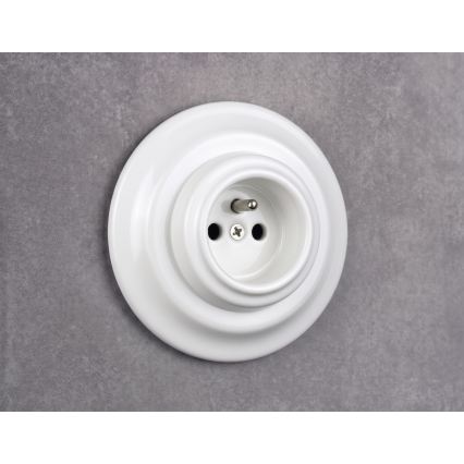 Elhard - Keramische Retro-Steckdose für den Haushalt mit Rahmen 230V weiß