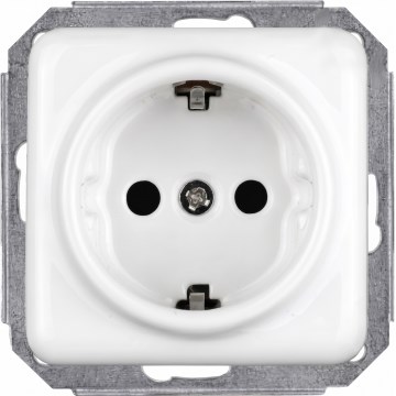 Elhard - Keramische Retro-Steckdose für den Wohnbereich, rahmenlos, SCHUKO, 230 V, weiß