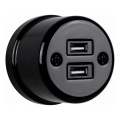 Elhard - Keramische Retro-Steckdose mit 2x USB-A, schwarz