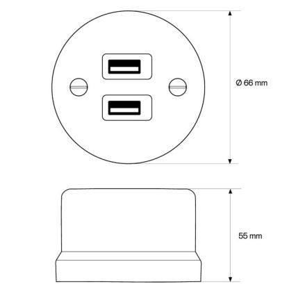 Elhard - Keramische Retro-Steckdose mit 2x USB-A, schwarz
