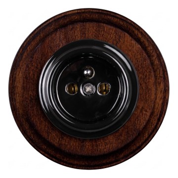 Elhard - Keramische Retro-Wandsteckdose mit Rahmen 230V schwarz/dunkles Holz
