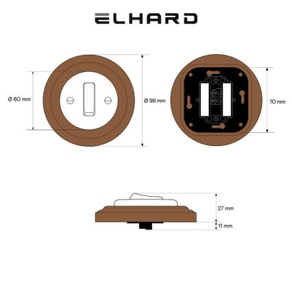 Elhard - Keramischer Retro-Einfachschalter mit Rahmen č. 1 weiß/dunkles Holz