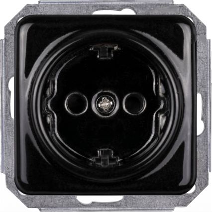 Elhard - Keramischer Retro-Einpolschalter Nr. 1 und SCHUKO-Steckdose 230 V mit Rahmen, schwarz