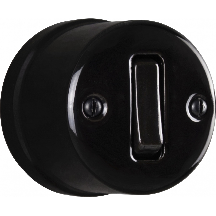 Elhard - Keramischer Retro-Wand-Einpolschalter Nr. 1 und 230V-Steckdose mit Rahmen, schwarz