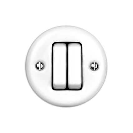 Elhard - Retro-Keramik Doppel-Treppenlichtschalter Nr. 6+6, weiß