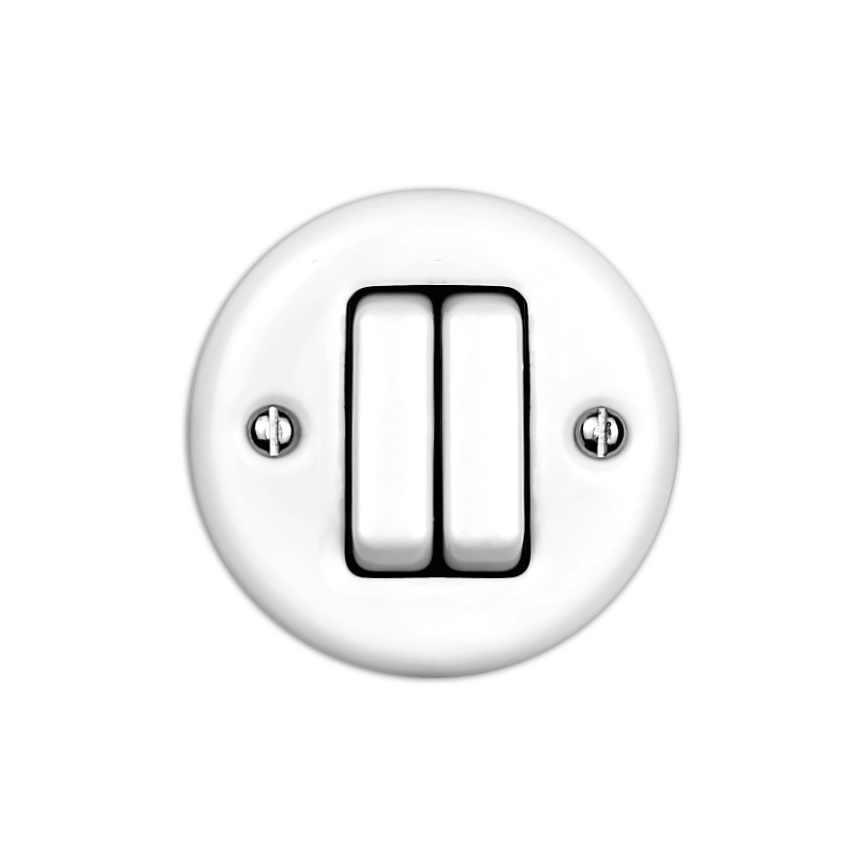 Elhard - Retro-Keramik Doppel-Treppenlichtschalter Nr. 6+6, weiß
