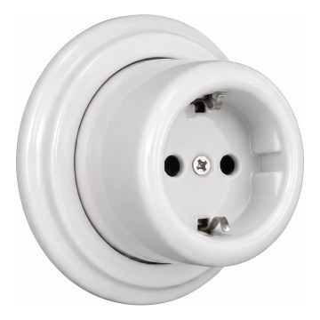 Elhard - Retro‑Wandsteckdose aus Keramik mit Rahmen, SCHUKO 230 V, weiß