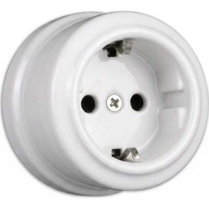Elhard - Retro‑Wandsteckdose aus Keramik mit Rahmen, SCHUKO 230 V, weiß