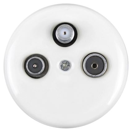 Elhard - wandmontierte keramische Retro-Antennensteckdose TV+Radio+SAT, weiß