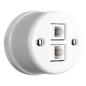 Elhard - Wandmontierte keramische Retro-Datenanschlussdose, 2x RJ45, weiß