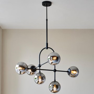 Endon 106661 - Pendelleuchte an Stange ONTARIO 6xE14/7W/230V schwarz/rauchschwarz