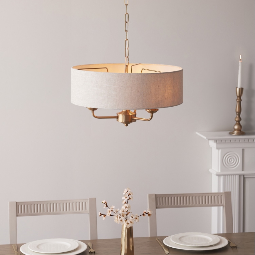 Endon 110723 - Hängeleuchte an Kette HIGHCLERE 3xE14/40W/230V beige/Messing