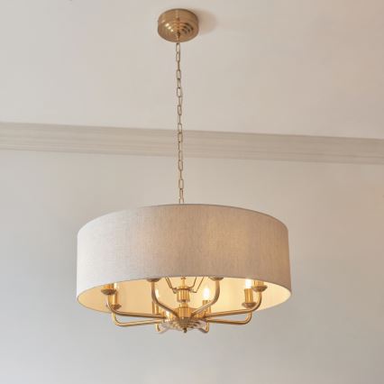Endon 110727 - Eleganter Kronleuchter HIGHCLERE mit Kette, 8xE14/40W/230V, beige/messing, Ø 70 cm