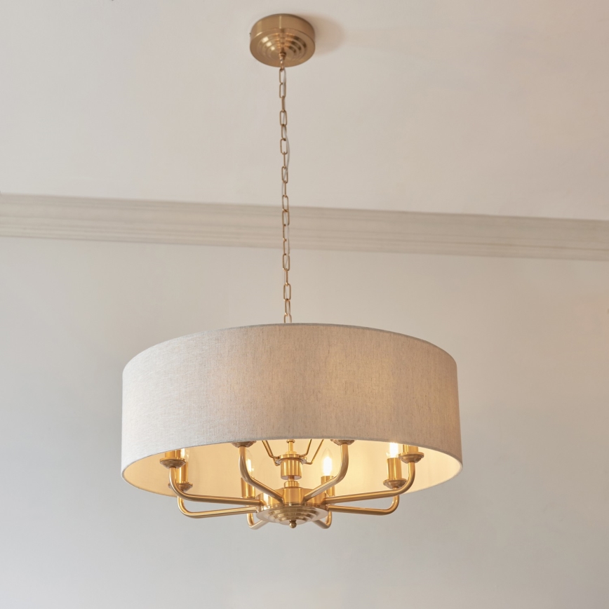 Endon 110727 - Eleganter Kronleuchter HIGHCLERE mit Kette, 8xE14/40W/230V, beige/messing, Ø 70 cm