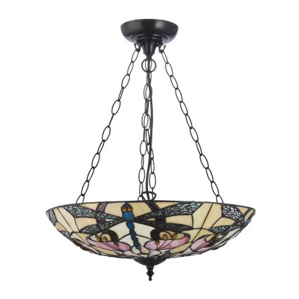 Endon 111869 - Tiffany-Kronleuchter ASHTON an Kette, 3x E27/10W/230V, Ø 45 cm