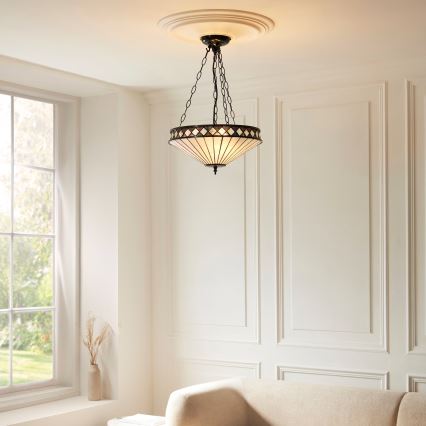 Endon 111870 - Tiffany FARGO Kronleuchter mit Kette, 3xE27/10W/230V, Ø 41,5 cm