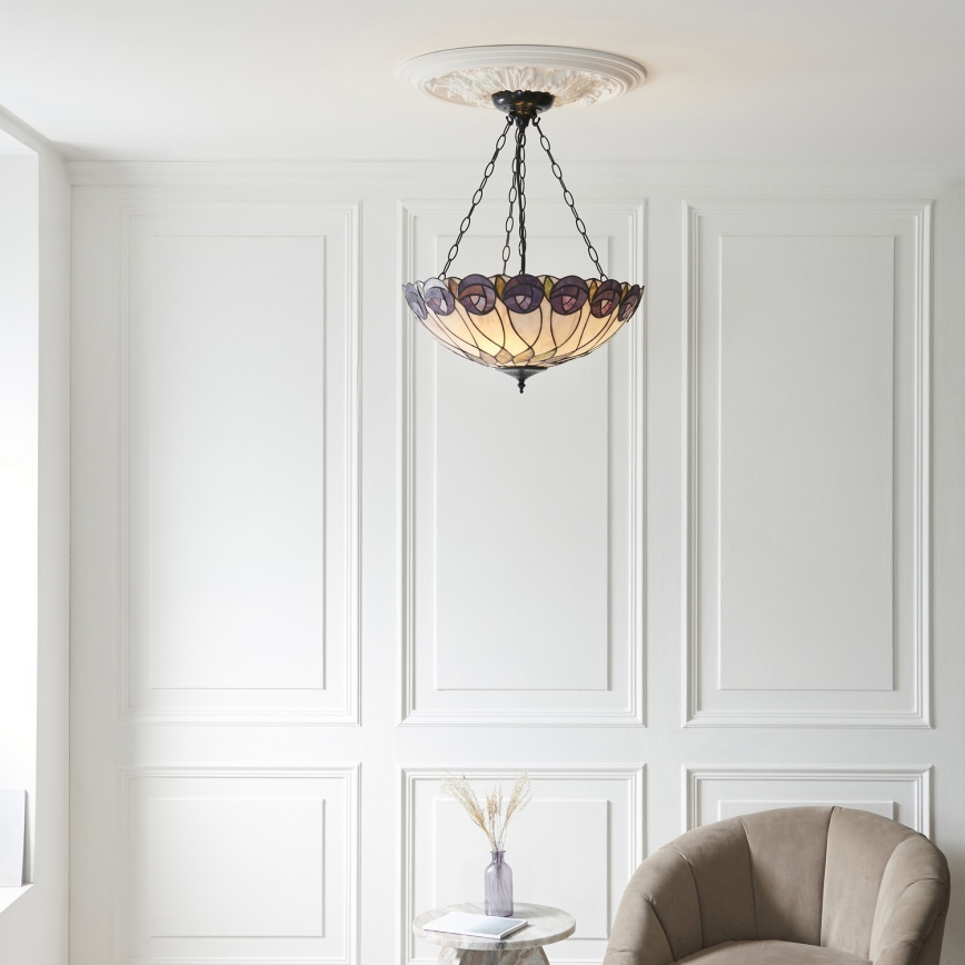 Endon 111872 - Kronleuchter mit Kette Tiffany HUTCHINSON 3xE27/60W/230V Ø 50 cm