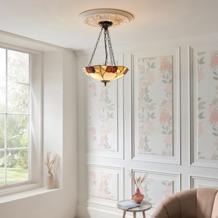 Endon 111879 - Tiffany-Kronleuchter an Kette INGRAM 3xE27/10W/230V Ø 45 cm