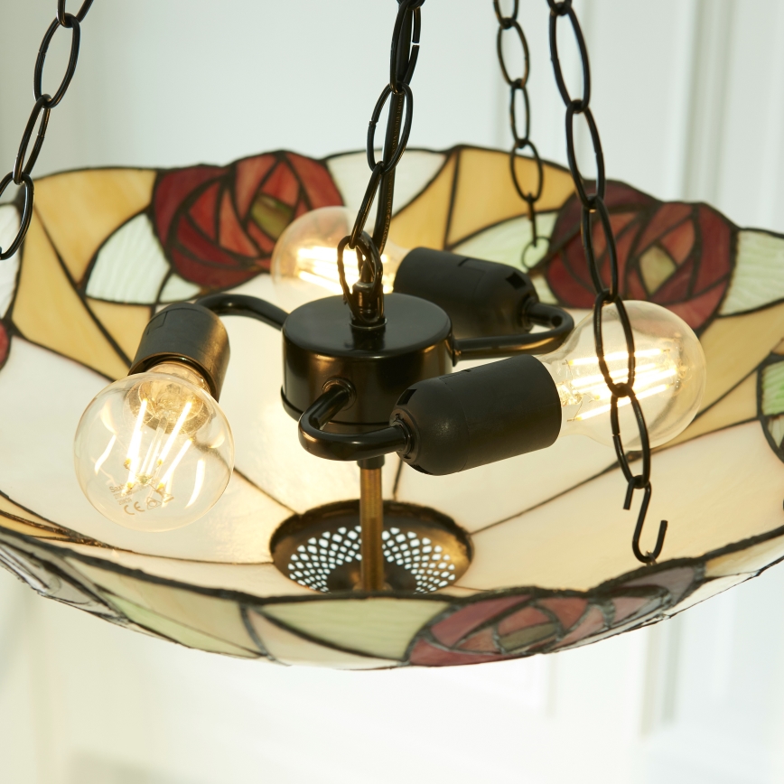 Endon 111879 - Tiffany-Kronleuchter an Kette INGRAM 3xE27/10W/230V Ø 45 cm