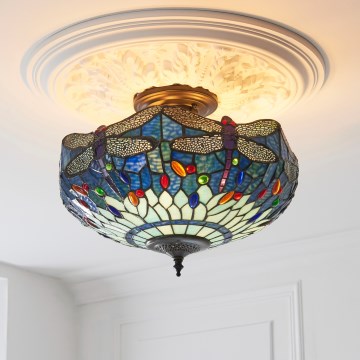Endon 111897 - Aufgesetzte Tiffany-Deckenleuchte DRAGONFLY 3xE27/10W/230V Ø 41 cm