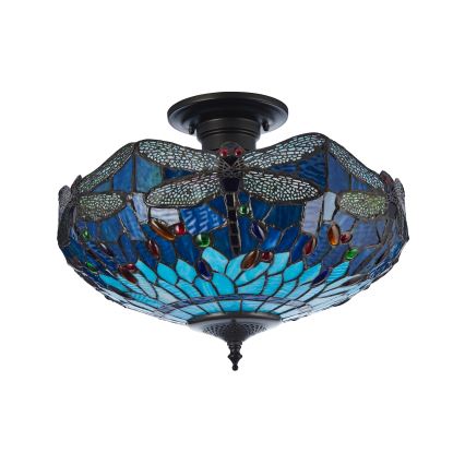 Endon 111897 - Aufgesetzte Tiffany-Deckenleuchte DRAGONFLY 3xE27/10W/230V Ø 41 cm