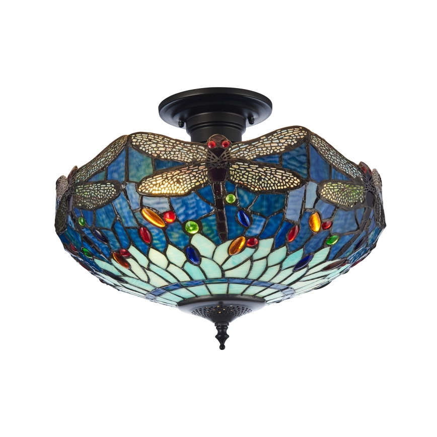 Endon 111897 - Aufgesetzte Tiffany-Deckenleuchte DRAGONFLY 3xE27/10W/230V Ø 41 cm