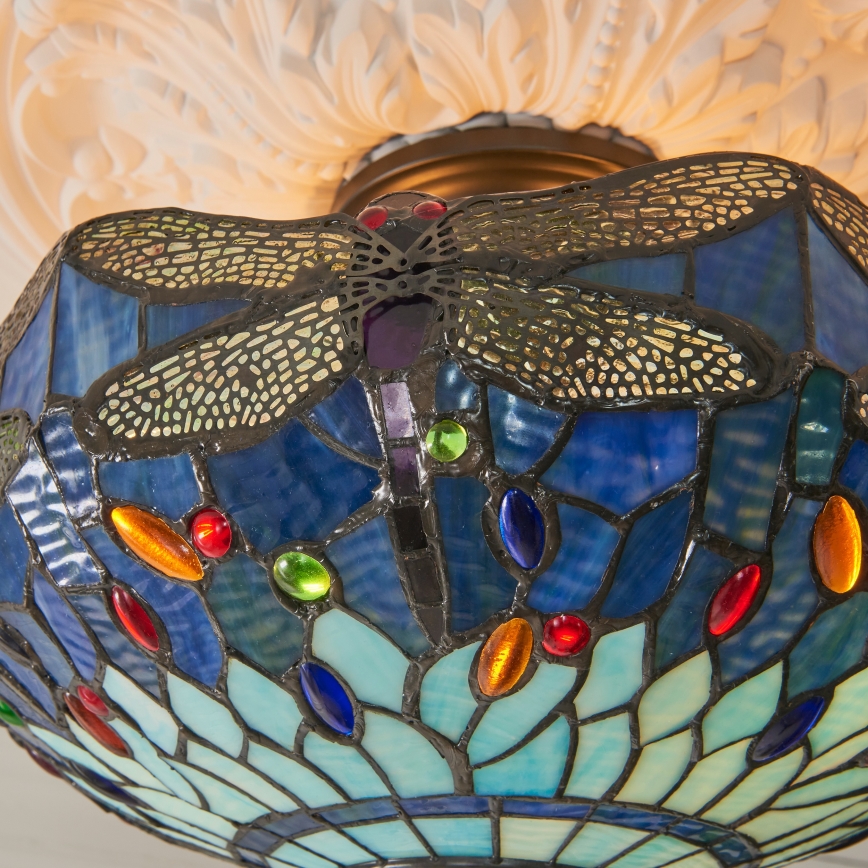 Endon 111897 - Aufgesetzte Tiffany-Deckenleuchte DRAGONFLY 3xE27/10W/230V Ø 41 cm