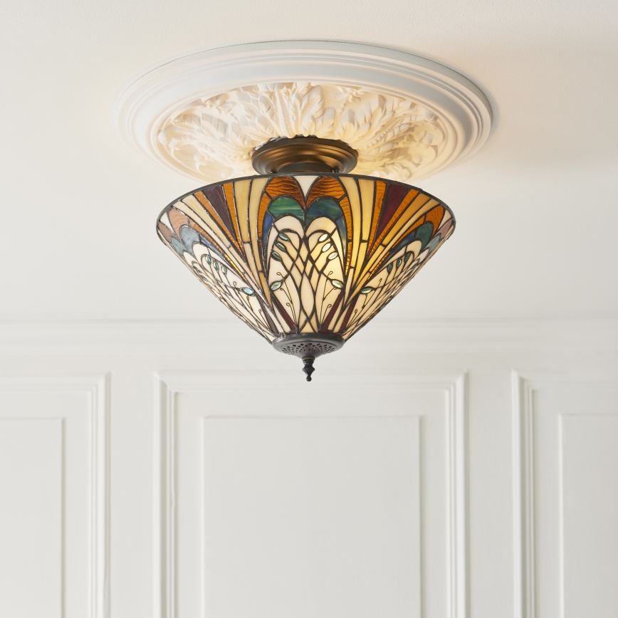 Endon 111905 - Aufgesetzte Tiffany-Deckenleuchte HECTOR 3xE27/10W/230V Ø 40 cm