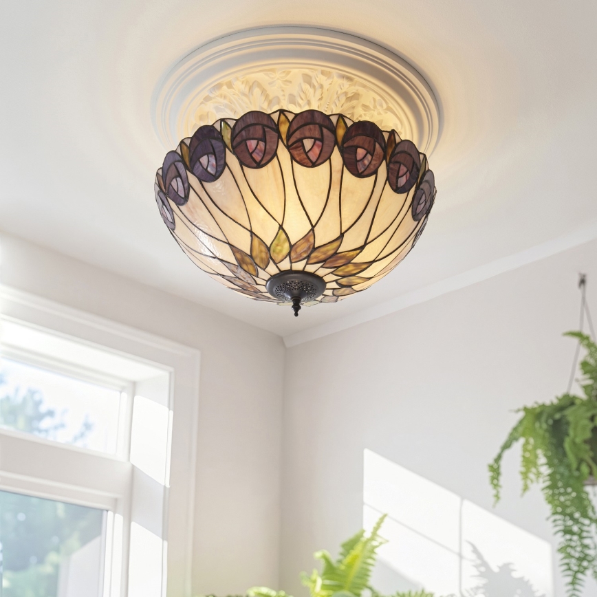 Endon 111906 - Aufgesetzte Deckenleuchte im Tiffany-Stil HUTCHINSON 3xE27/10W/230V, Ø 50 cm