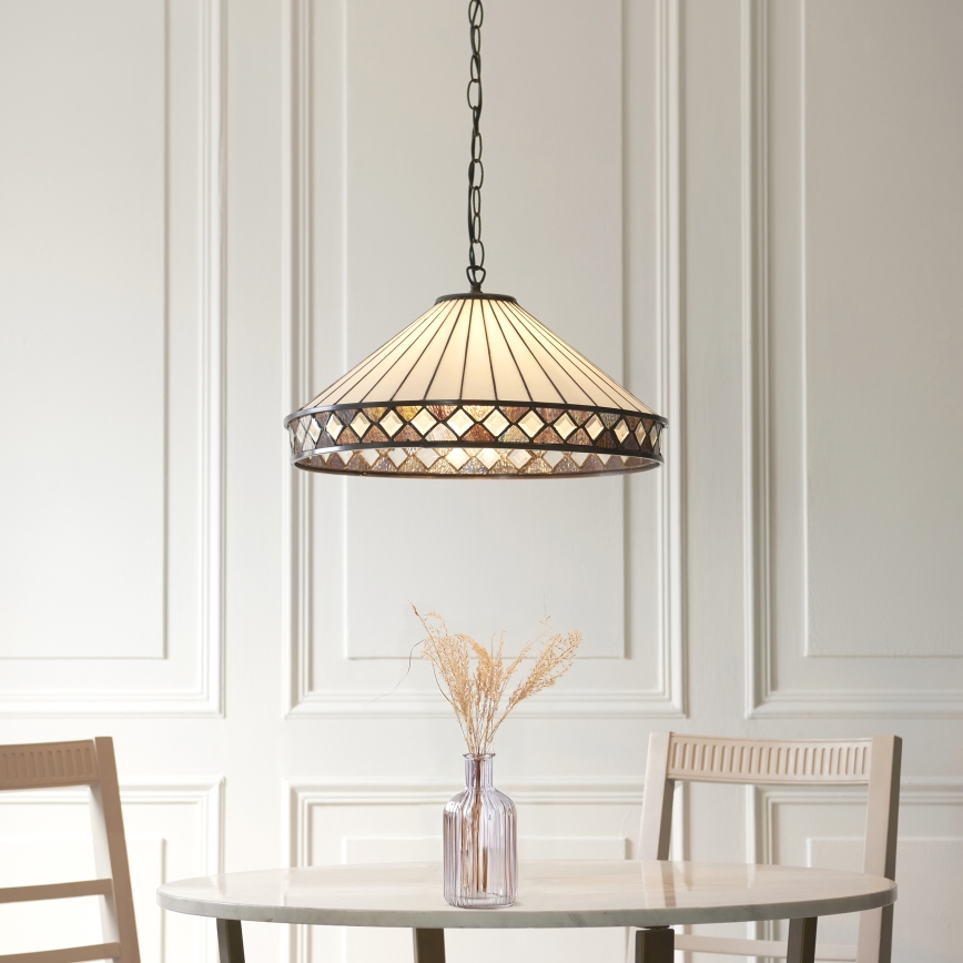 Endon 111961 - Tiffany FARGO Kronleuchter mit Kette 3xE27/10W/230V Durchmesser 50 cm