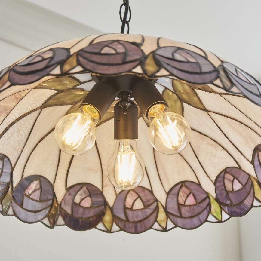 Endon 111985 - Kronleuchter mit Kette Tiffany HUTCHINSON, 3x E27/10 W/230 V, Ø 50 cm