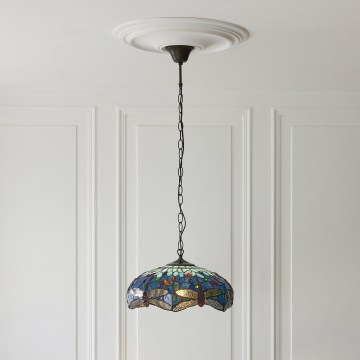 Endon 112195 - Tiffany-Kronleuchter an Kette DRAGONFLY 1xE27/60W/230V Ø 41 cm