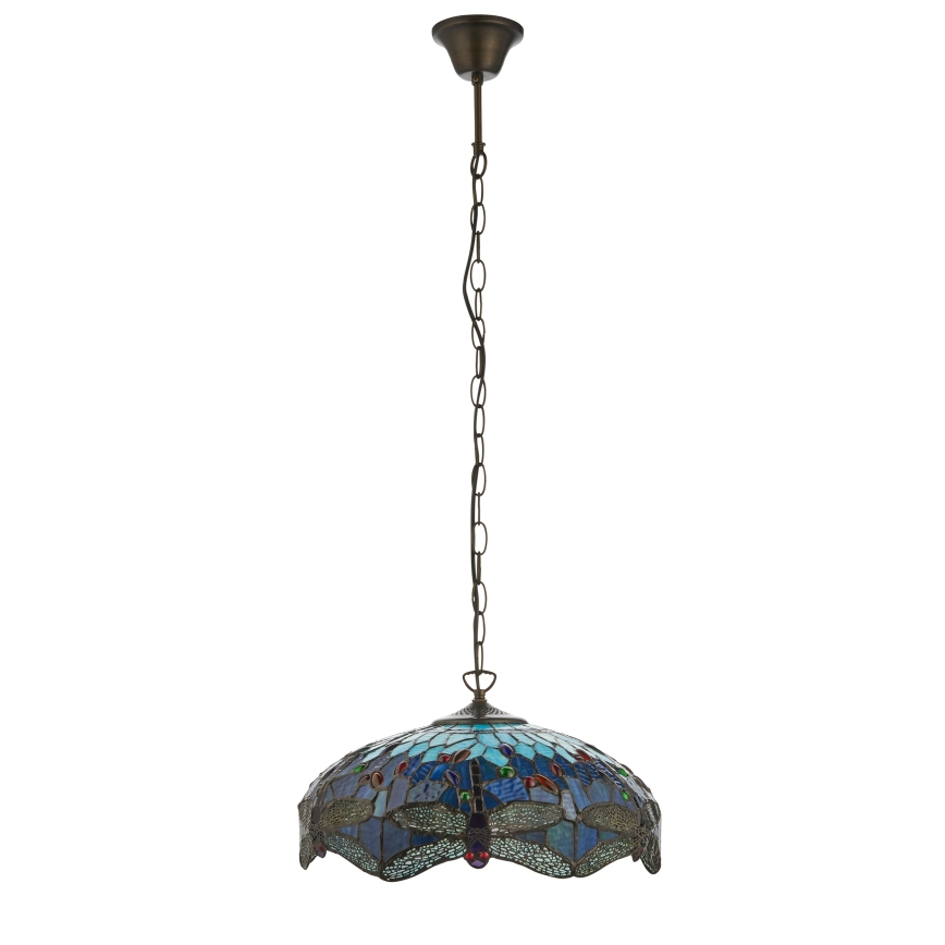 Endon 112195 - Tiffany-Kronleuchter an Kette DRAGONFLY 1xE27/60W/230V Ø 41 cm