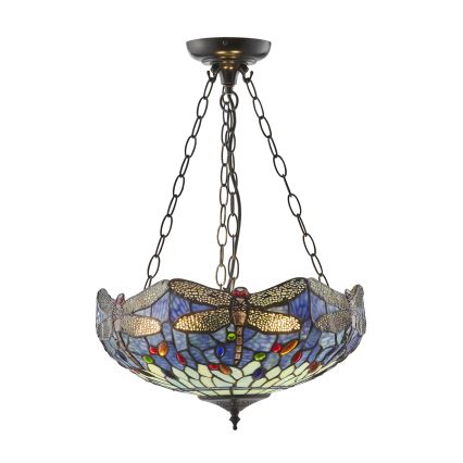 Endon 112250 - Kronleuchter an Kette Tiffany DRAGONFLY 3xE27/60W/230V Ø 50 cm